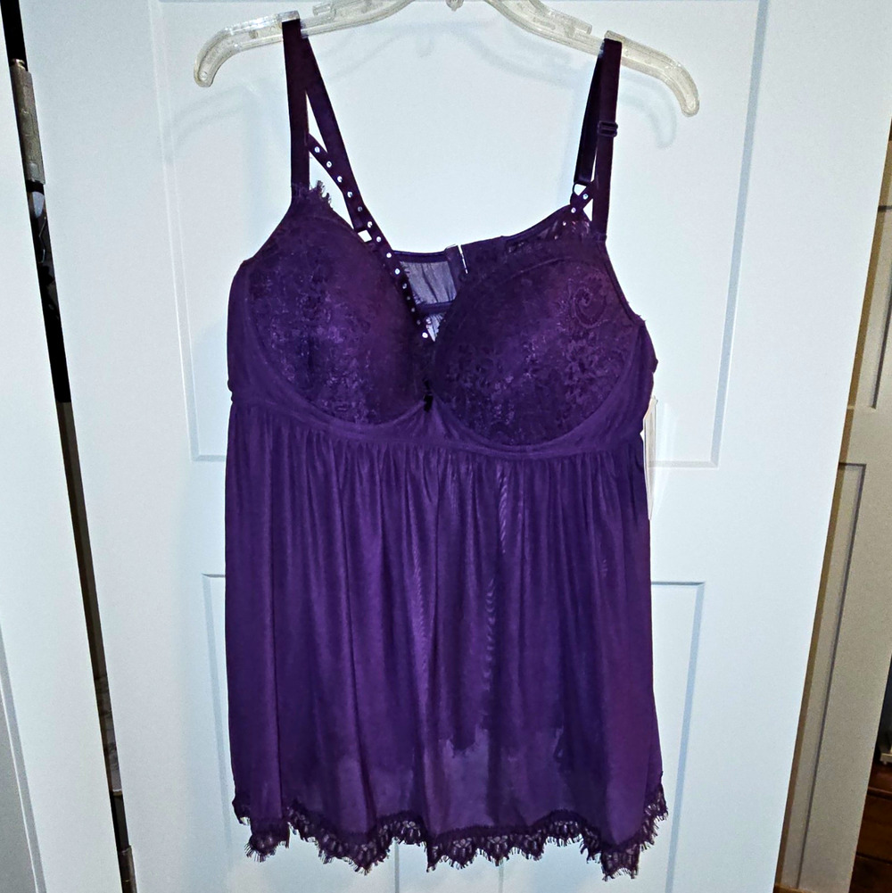 Dreamgirl Purple Lace Mesh Babydoll One Piece Adjustable Straps 2X 12378X